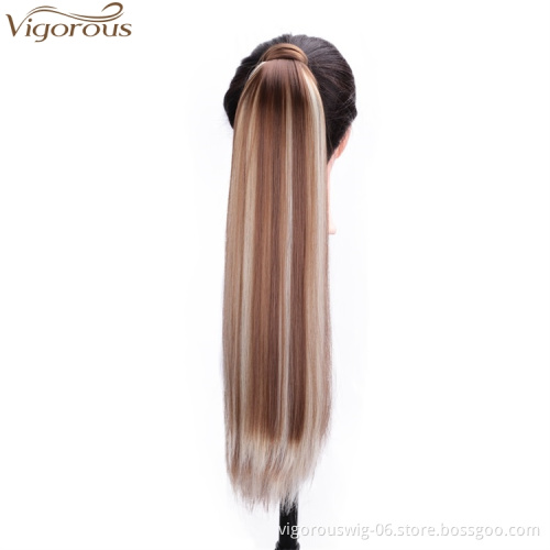 Vigorous Heat Resistant Ponytail Hairpiece Drawstring 22 inch Long Straight Synthetic Hair Extensions for Women 6H613 Color